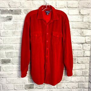 Vintage 90s Red Velvet Corduroy Button Up Casual Oversized Shirt Shacket